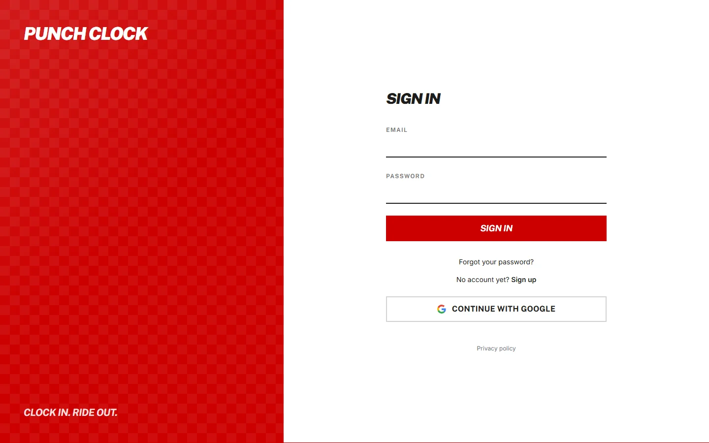 The Punch Clock sign-in screen.